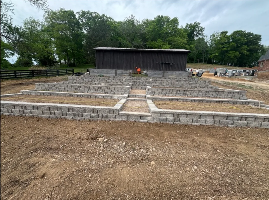 Terraced retaining wall hardscaping project in Franklin, Tennessee